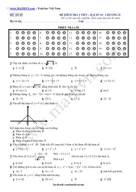 Đề kiểm tra 1 tiết  Môn Đại số 10 - Chương II